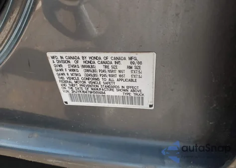 2009 Honda Ridgeline Rts from USA, damaged, VIN 2HJYK16479H501484